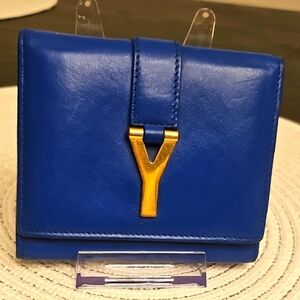 Saint Laurent Royal Blue Wallet with Gold Logo